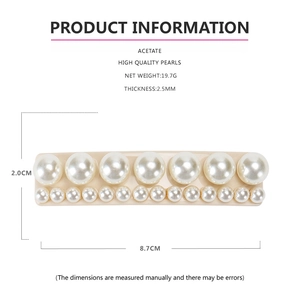 Spécifications de taille pour la barrette à perles en acétate de 8,7cm avec dimensions et poids