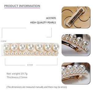 Dimensions détaillées de la pince à cheveux en acétate avec perles de 8,7 cm de long