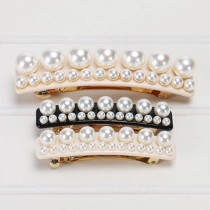 Détails de barrettes à double rangée de perles avec bases noires et crème