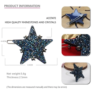 Barrette en forme d'étoile en acétate avec strass bleu marine, accessoire mode de 4,4 cm