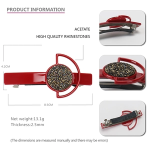 Red acetate star hair clip with crystals, 8.5cm vintage French style spring hair accessory