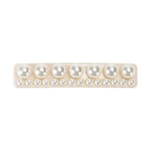 Barrette à cheveux rectangulaire élégante avec deux rangées de perles blanches