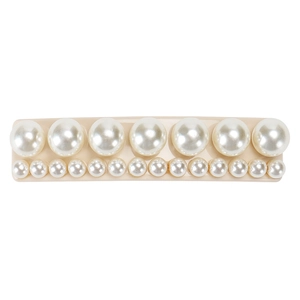 Vue détaillée de la barrette rectangulaire de 8cm avec double rangée de perles blanches