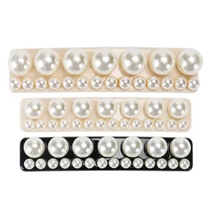 Pince à Cheveux Élégante en Acétate et Künstliche Perles pour Femmes Double Rangée de Künstliche Perles Artificielles Rectangle Mode Accessoire