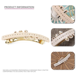 Barrette à cheveux beige élégante avec cristaux champagne et pince à ressort dorée