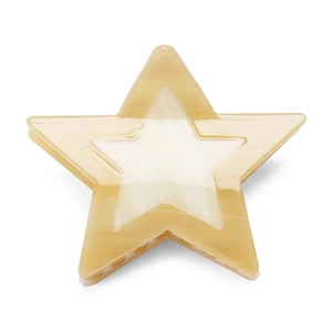 Detail of star-shaped hair claw clip with cream and white marble acetate texture