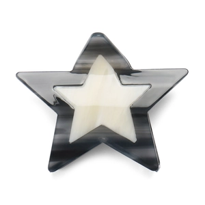 Star-shaped acetate hair claw clip with black marble and cream white layered design