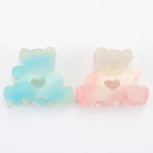 Cute Bear Shape Acrylic Hair Claw Clip For Women Color Changing Glitter Heart Cutout Mini Hair Catch Barrette Accessories