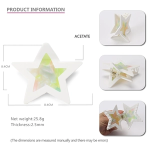 Star shaped acetate hair claw clip for women in white with pearl effect 8.4cm