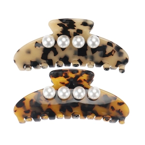 French style acetate hair claw clips with tortoiseshell pattern and white pearl accents
