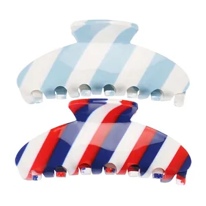 Large Acetate Striped Hair Claw Clip For Women Fashion Striped Shark Clip Handmade Hair Accessories For Thick Hair