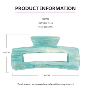 Detail view of 14cm large mint green acetate hair claw clip with specific dimensions