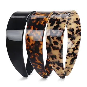 French Acetate Wide Hairband Retro Leopard Pattern High Gloss Non-Slip Headband For Women Fashion Hair Accessories