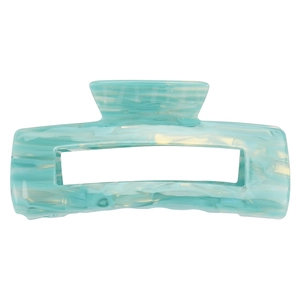 Detail view of 14cm large rectangular hollow claw clip with blue marble acetate texture