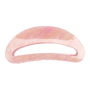Detail of pink glitter acrylic hair claw clip with cutout crescent design for thick hair