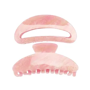 Korean INS Style Pink Marble Gold Glitter Acrylic Hair Claw Clip Large Hollow Out Geometric Shark Clip Elegant Hair Accessory