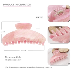 Pink acrylic hollow hair claw clip with glitter marble texture and size dimensions 10.3cm