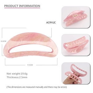 Pink marble acrylic large hair claw clip with semi-circle hollow design for thick hair