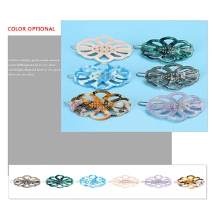 Elegant hollow leaf acetate hair clips set with crystal rhinestones in six colors