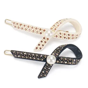 Eleganter Französischer Haarclip Schleifenknoten Mit Strass Und Kunstperle Acetat Haarnadel Mode Seitenclip Für Damen