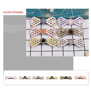 Elegant rhinestone bow hair clip with hollow geometric design in six fashionable colors