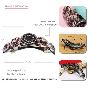 Acetate hair clip with pink rhinestones and tortoiseshell disc design in 9.8cm size