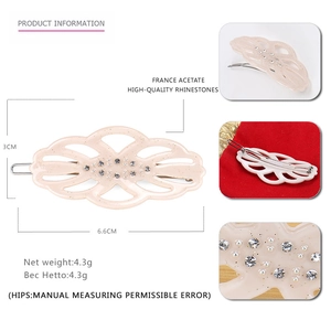 Elegant hollow acetate hair clip with rhinestones and faux pearls for women