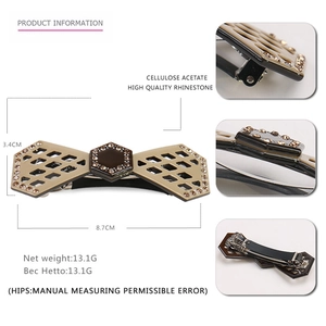 Detailed size specifications of the acetate bow hair clip with rhinestones and hollow grid