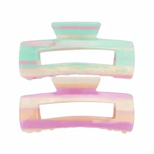 Large Acetate Hair Claw Clip For Women Dreamy Marble Gradient Pattern Hollow Rectangle Shark Clip Hair Accessories