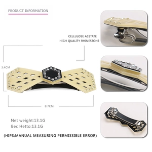 Elegant bow-shaped cream acetate hair clip with rhinestones and metal spring closure
