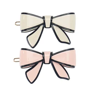 Elegant Acetate Bow Hair Clip For Women Fashion Commuter Bangs Side Clip Contrast Color Handmade Polished Headwear Accessory