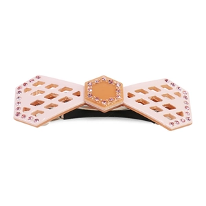 Elegant rhinestone bow hair clip with peach hollow design and crystal accents for women