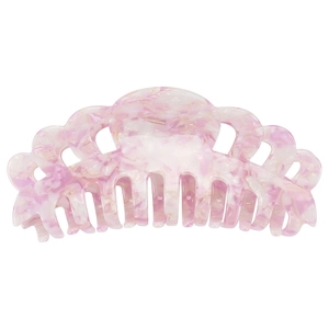 Detail of 14cm large acetate hair claw with pink marble pattern and secure shark clip