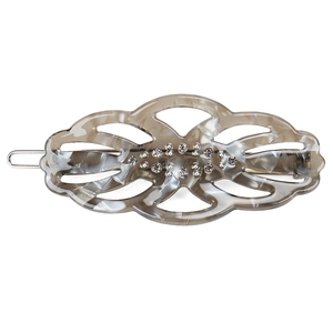 Elegant acetate hollow leaf hair clip with white rhinestones and marble texture