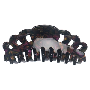 Detailed macro view of 14cm large acetate hair claw with purple marble pattern texture