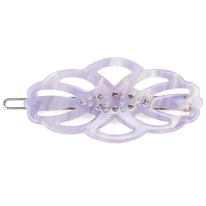 Detailed macro shot of lavender marble acetate hair clip with sparkling rhinestones