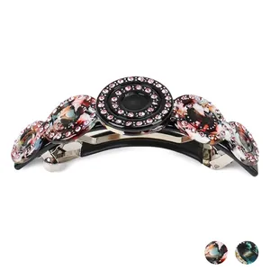 Vintage French Acetate Hair Clips For Women Rhinestone Circular Barrette Hairpins Spring Ponytail Fashion Accessories