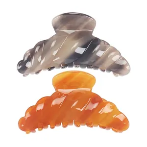 Vintage Acetate Large Hair Claw Shark Clip Marbled Scalloped Edge Hair Catch For Women Thick Hair Styling Accessories