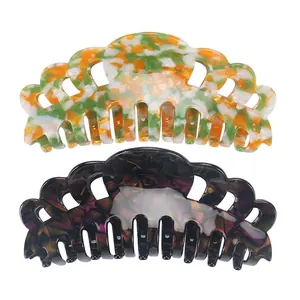 Extra Large Acetate Hair Claw For Women Handmade Tortoiseshell Marble Pattern Shark Clip Hollow Fan Shaped Hair Accessories For Thick Hair