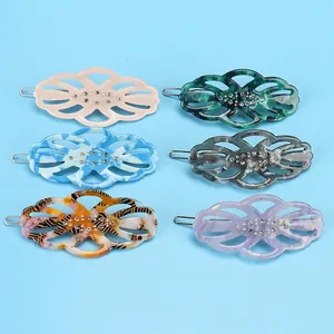 Elegant Acetate Hollow Leaf Hair Clip With Rhinestone French Style Side Barrette For Women Daily Party Hair Accessories
