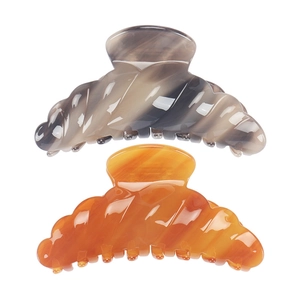 Acetate marble hair claw clips with scalloped wave design and strong metal spring