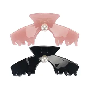 Elegante Molla per Capelli Grande in Acetato per Donna Fermaglio Lucido con Decorazione di Perla Artificial Accessori per lo Styling