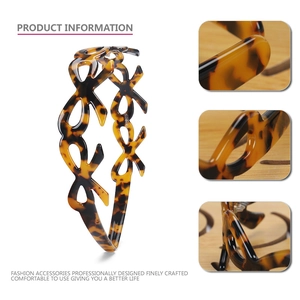 Minimalist tortoiseshell acetate headband with elegant hollowed cross pattern for women