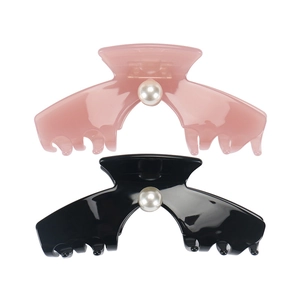 Grandi mollette per capelli eleganti in acetato con perla in rosa e nero liscio
