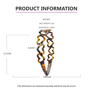 Detail specifications of heart-shaped acetate headband in tortoiseshell finish