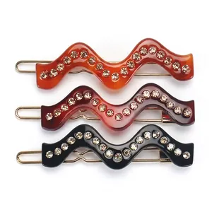 Barrette à Cheveux Élégante en Acétate Forme de Vague pour Femmes Pince Latérale Incrustée de Strass Accessoires Cheveux