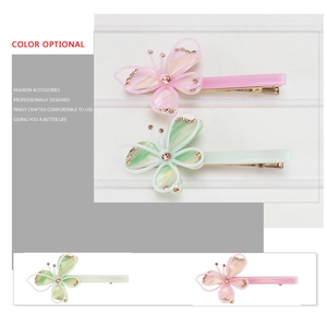 Barrettes à cheveux papillon en acétate avec strass scintillants en rose et vert frais