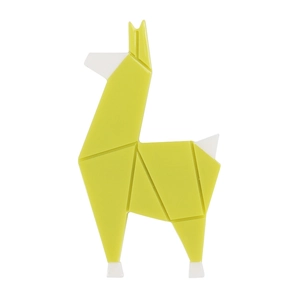 Détail de la pince à cheveux alpaga en acrylique jaune et blanc au design origami géométrique