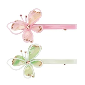 Barrette à Cheveux Papillon en Acétate Élégante Avec Strass Texture Marbre Pince Bec de Canard Accessoire de Coiffure Exquis pour Femmes
