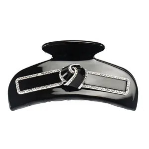Élégante Pince à Cheveux en Acétate avec Strass et Nœud Grand Accessoire de Coiffure Noir pour Femme Quotidien Fête